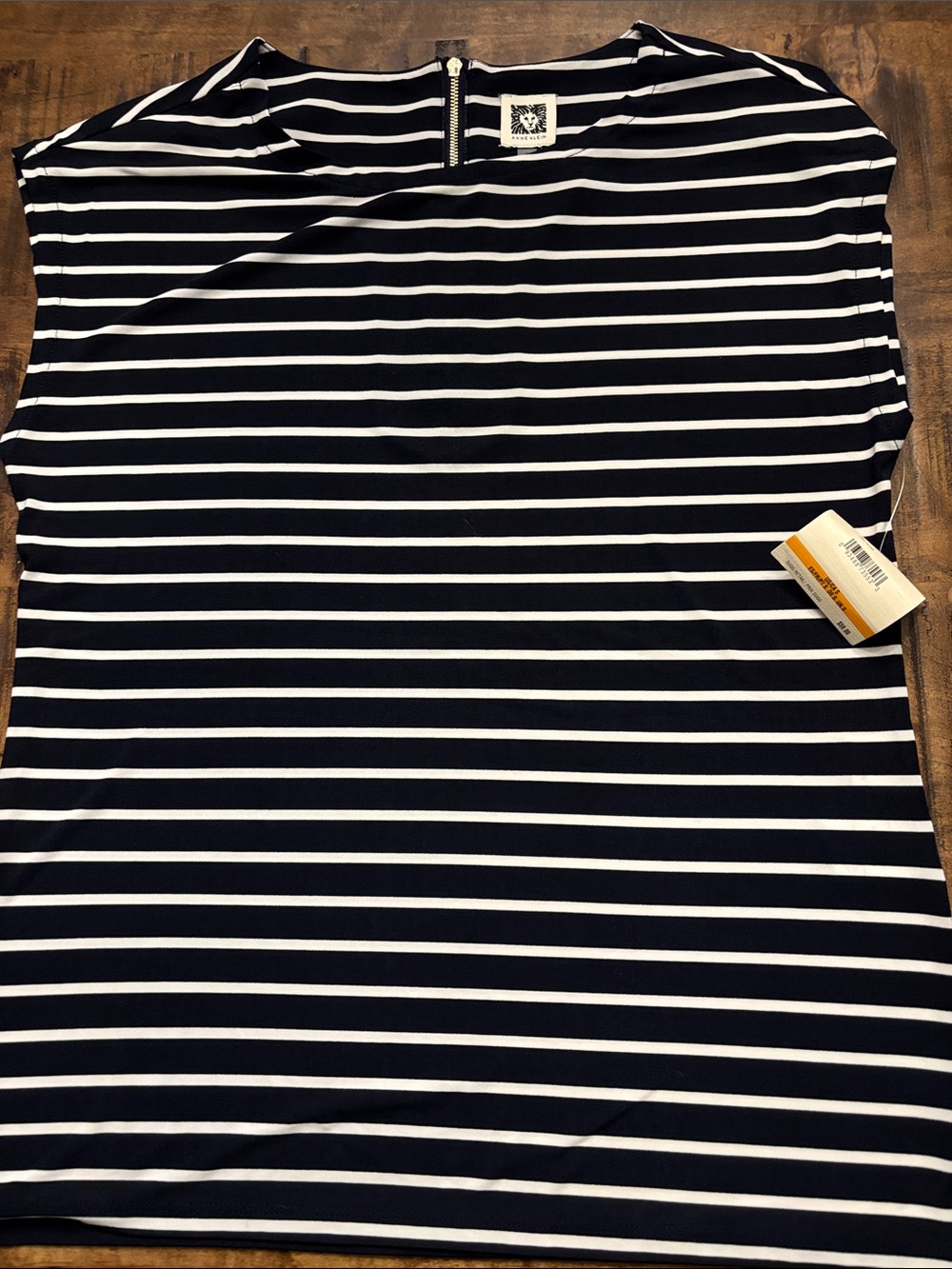 Anne Klein Navy and White Striped Top with Gold Zipper